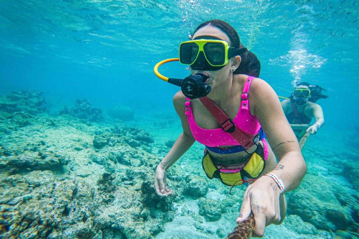 a person swimming in a body of water
